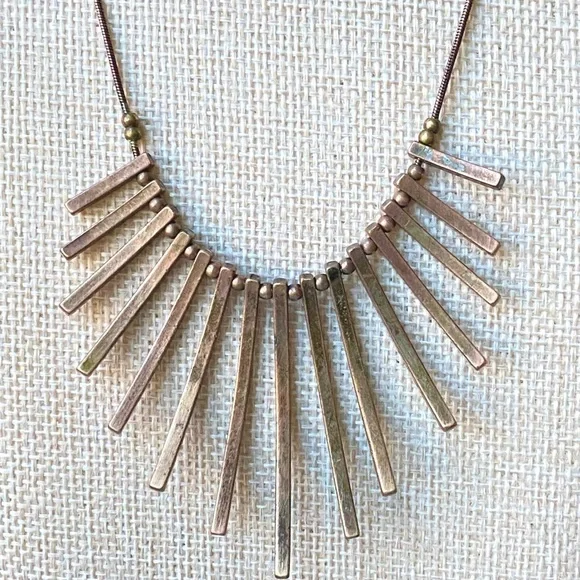 Vintage 1970s Modernist Brass Fringe Bib Necklace | Sculptural Statement - Picture 3 of 4